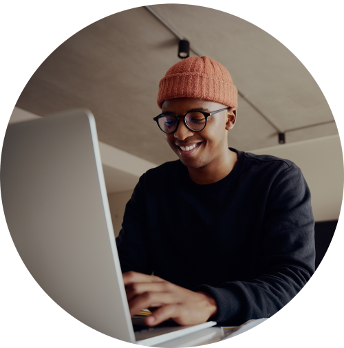 young man working on Laptop.